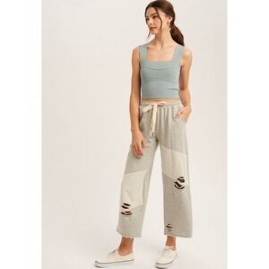 Distressed Wide Leg Gray Sweatpants Cotton‎ SIZE LARGE